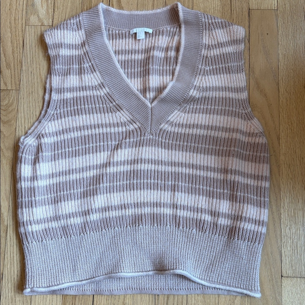 COS Striped V-Neck Vest Knitted Sleeveless Size medium beige - Picture 4 of 6